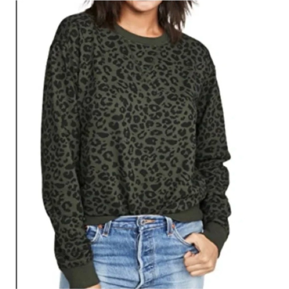 Z Supply green crewneck sweatshirt with leopard design - size small